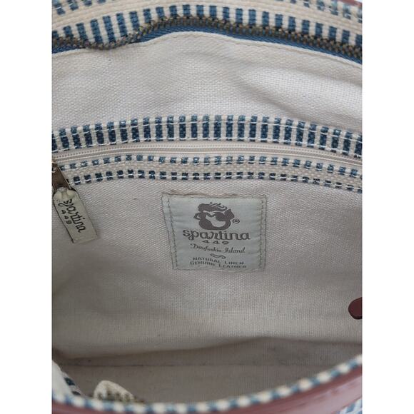 Spartina 449 Tidaholm Crossbody Bag Striped Navy Natural Linen Leather Trim Gold - Picture 4 of 5